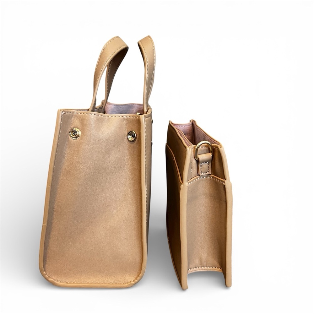 Lark & Ives Structured Mini Tote Tan Vegan Leather Top
Handle Handbag 8”x6.5” - Picture 4 of 12